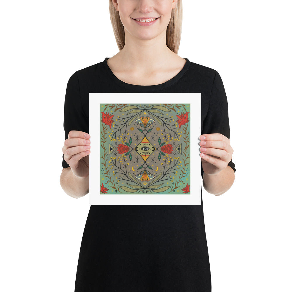 Ancient Eye Floral Motif Pattern Art Print
