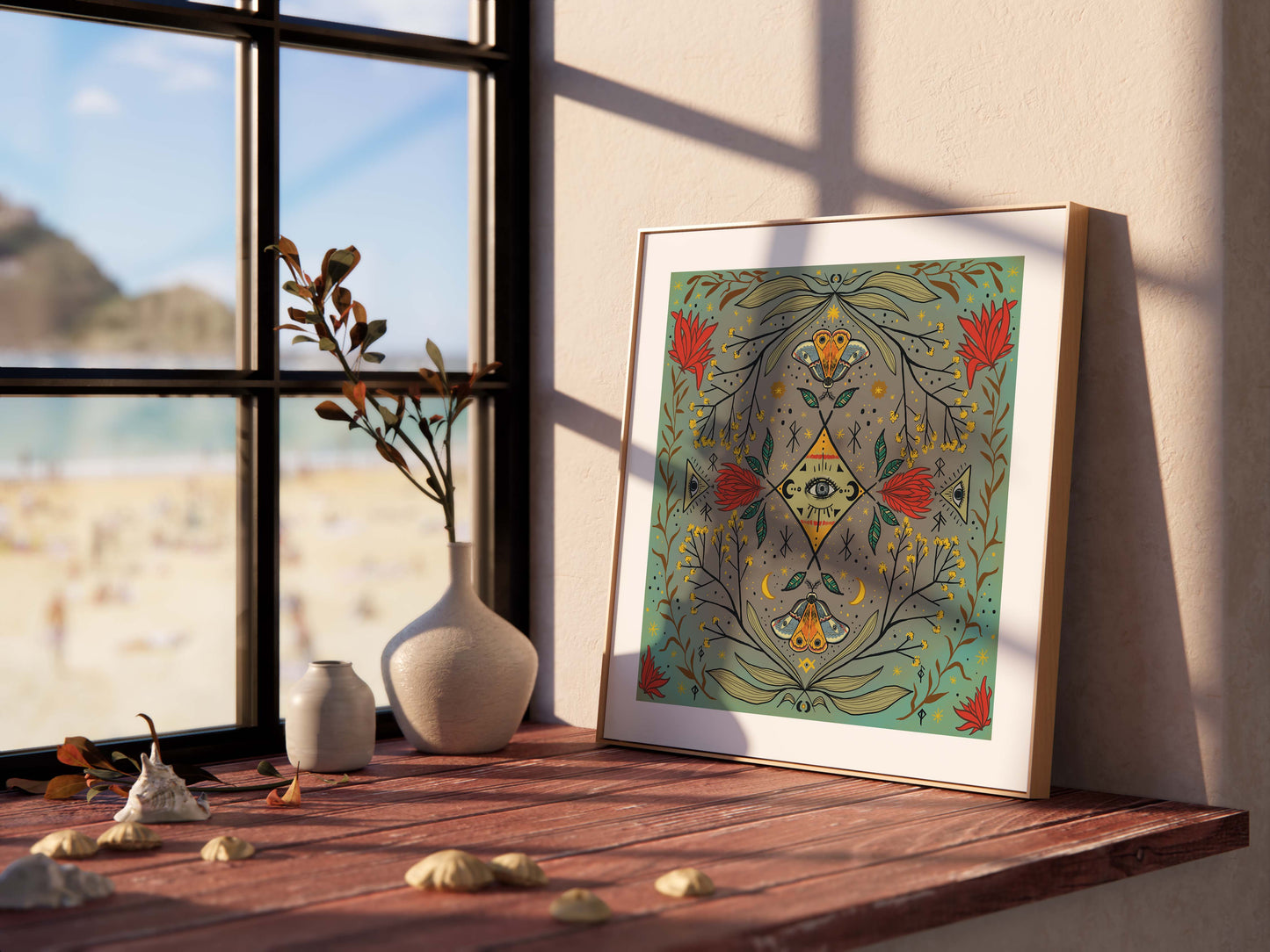 Ancient Eye Floral Motif Pattern Art Print