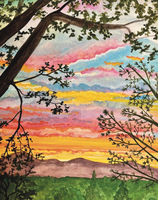 Vibrant Valley Sunset Painting