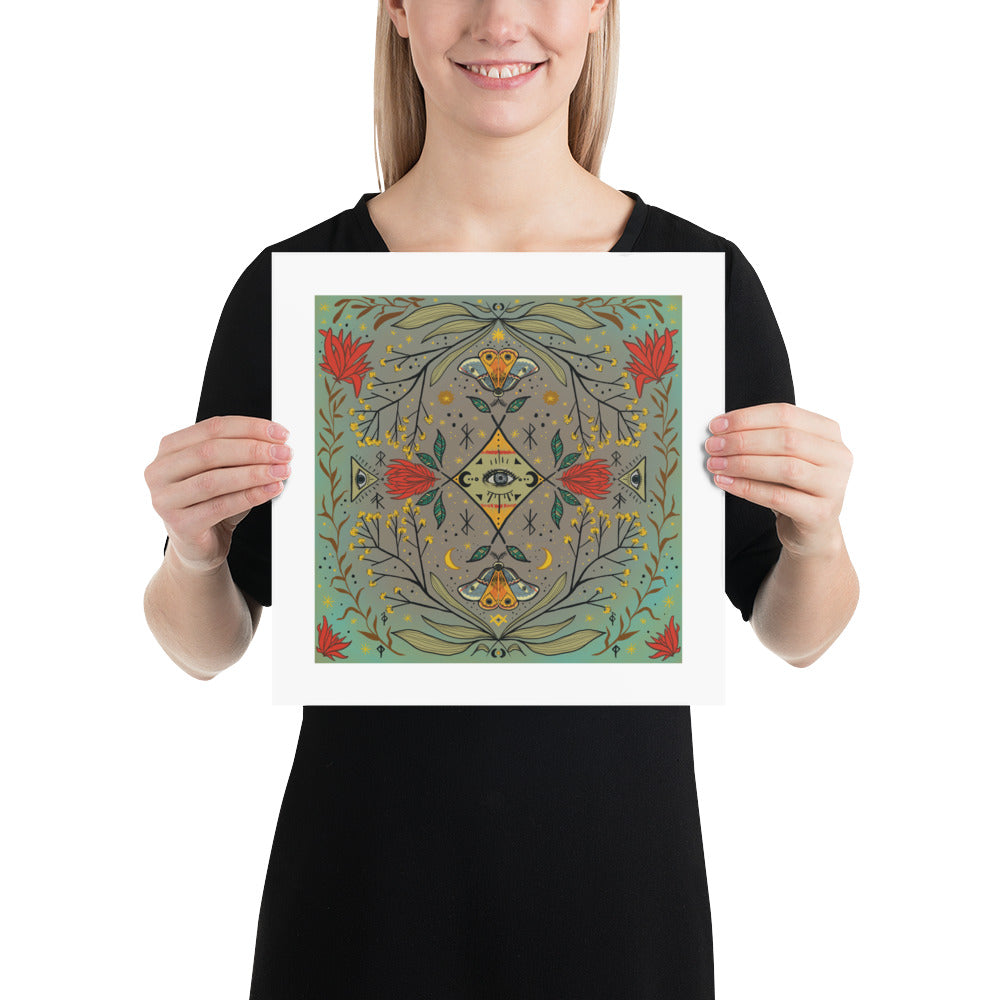 Ancient Eye Floral Motif Pattern Art Print